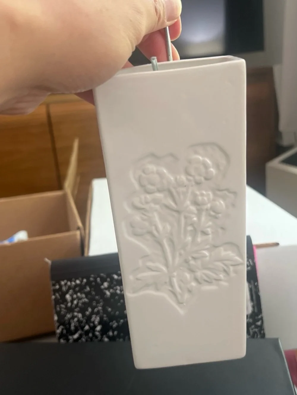 White Embossed Floral Ceramic Vase